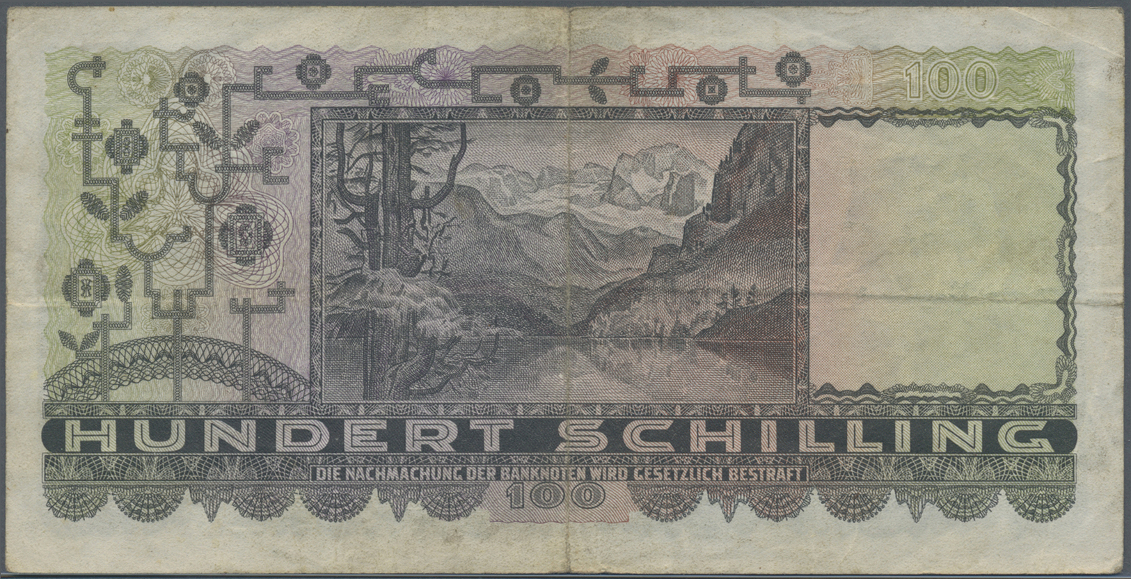 00145 Austria / Österreich: 100 Schilling 1947, P.124, Seldom Offered Note With Several Folds, Slightly Stained Paper An - Austria