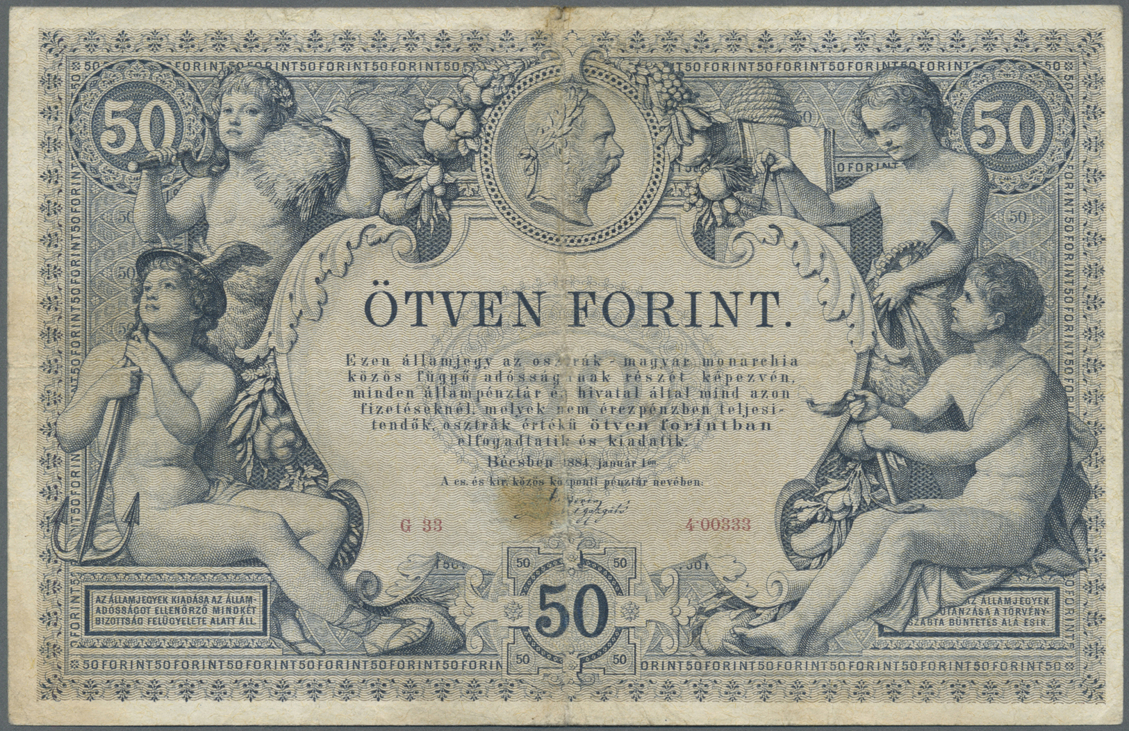 00160 Austria / Österreich: K.u.K. Reichs-Central-Casse 50 Gulden 1884, P.A155, Very Rare And Hard To Find Banknote With - Austria