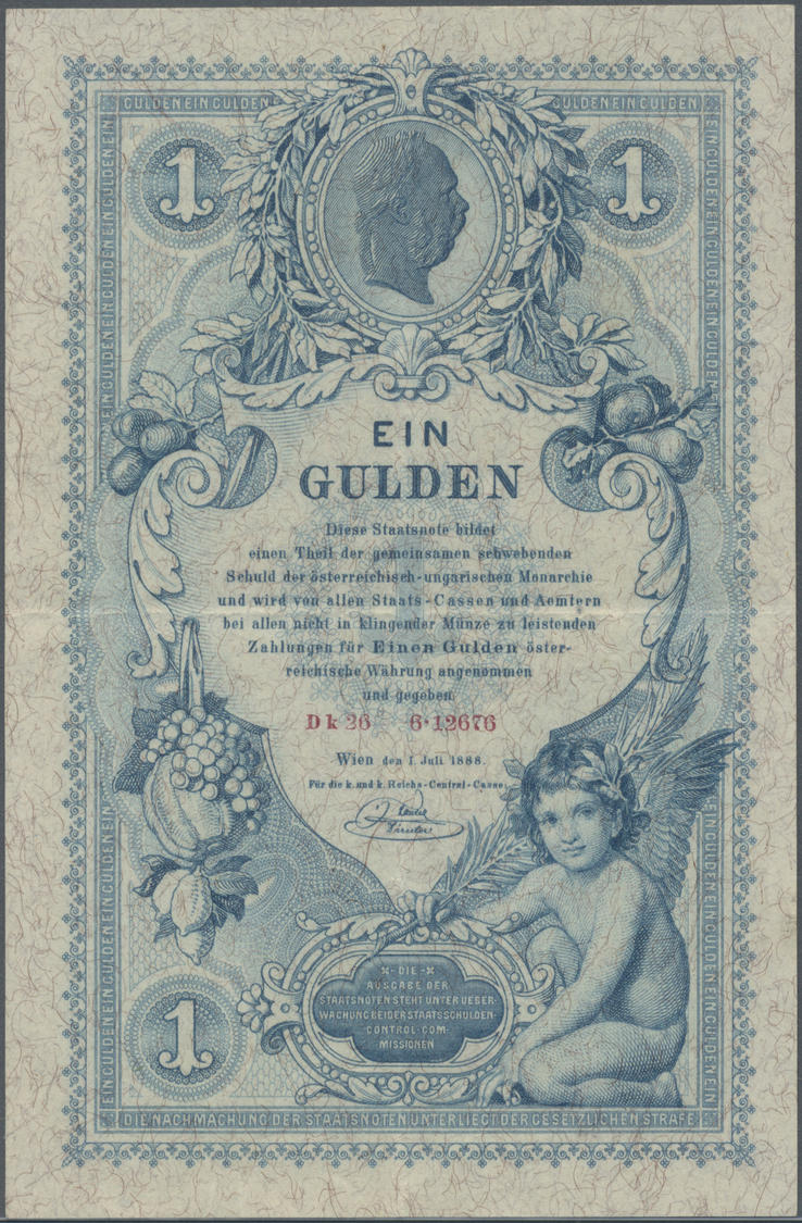 00162 Austria / Österreich: 1 Gulden 1888, P.A156 In Excellent Condition For The Age Of The Note, Still Crisp Paper And - Austria