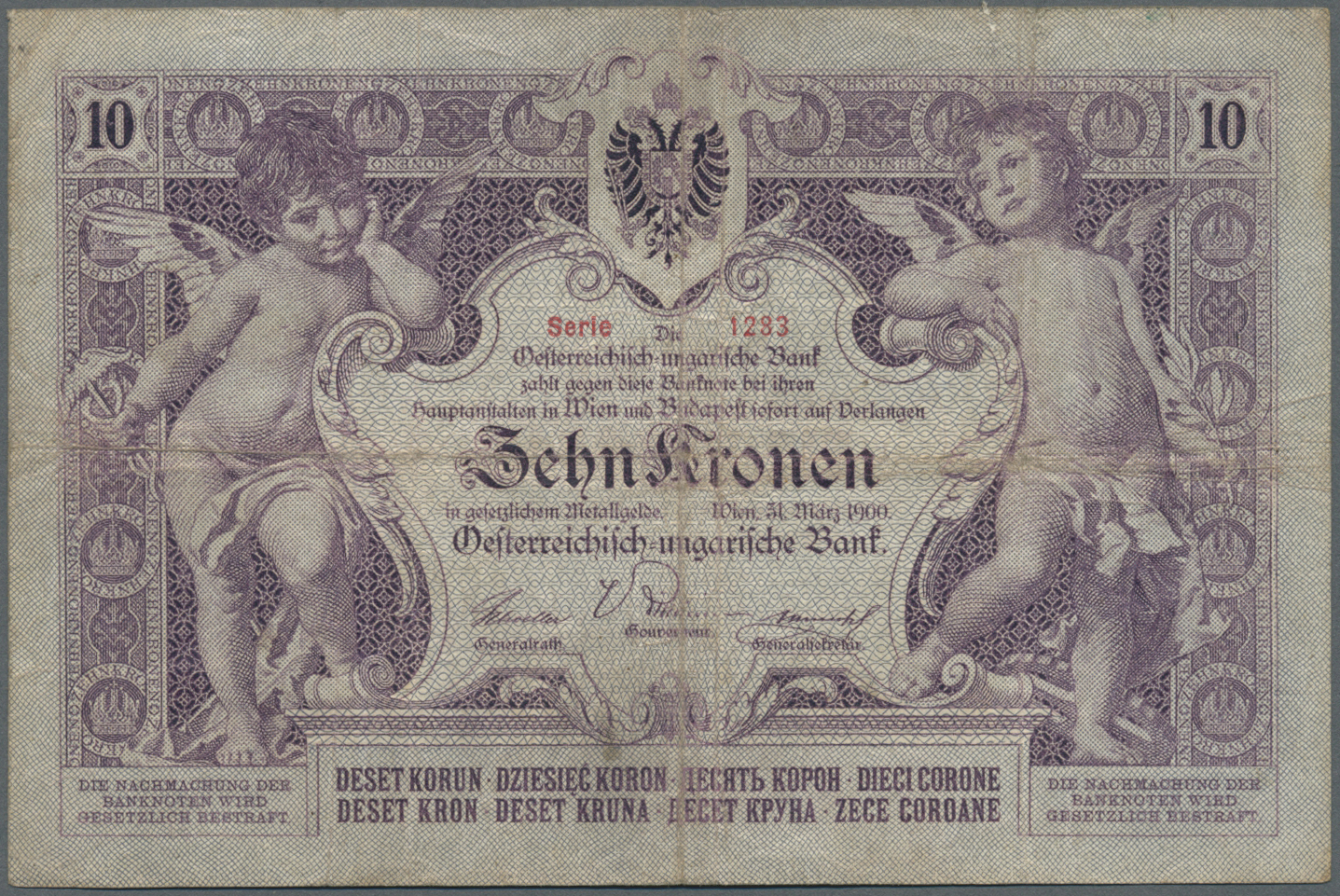 00166 Austria / Österreich:  Oesterreichisch-ungarische Bank / Osztrak-magyar Bank 10 Kronen 1900, P.4, Highly Rare Note - Austria