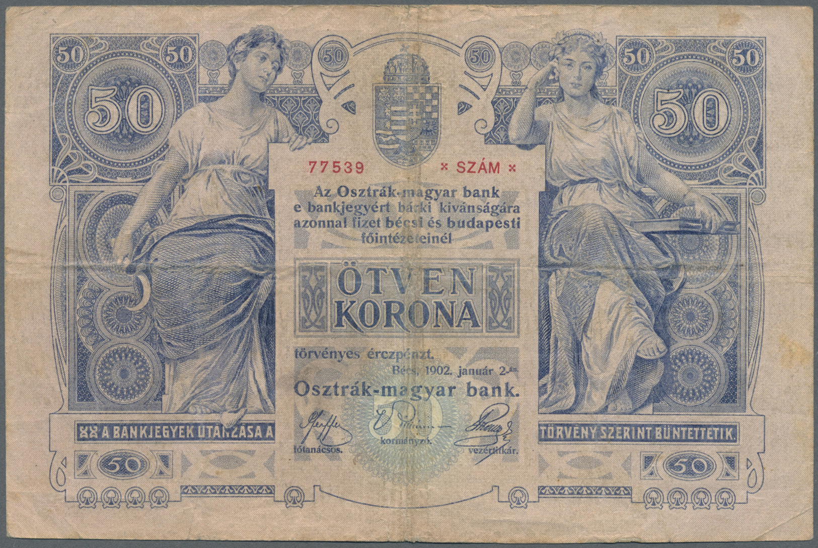 00168 Austria / Österreich: Oesterreichisch-ungarische Bank / Osztrak-magyar Bank 50 Kronen 1902, P.6, Several Folds And - Austria