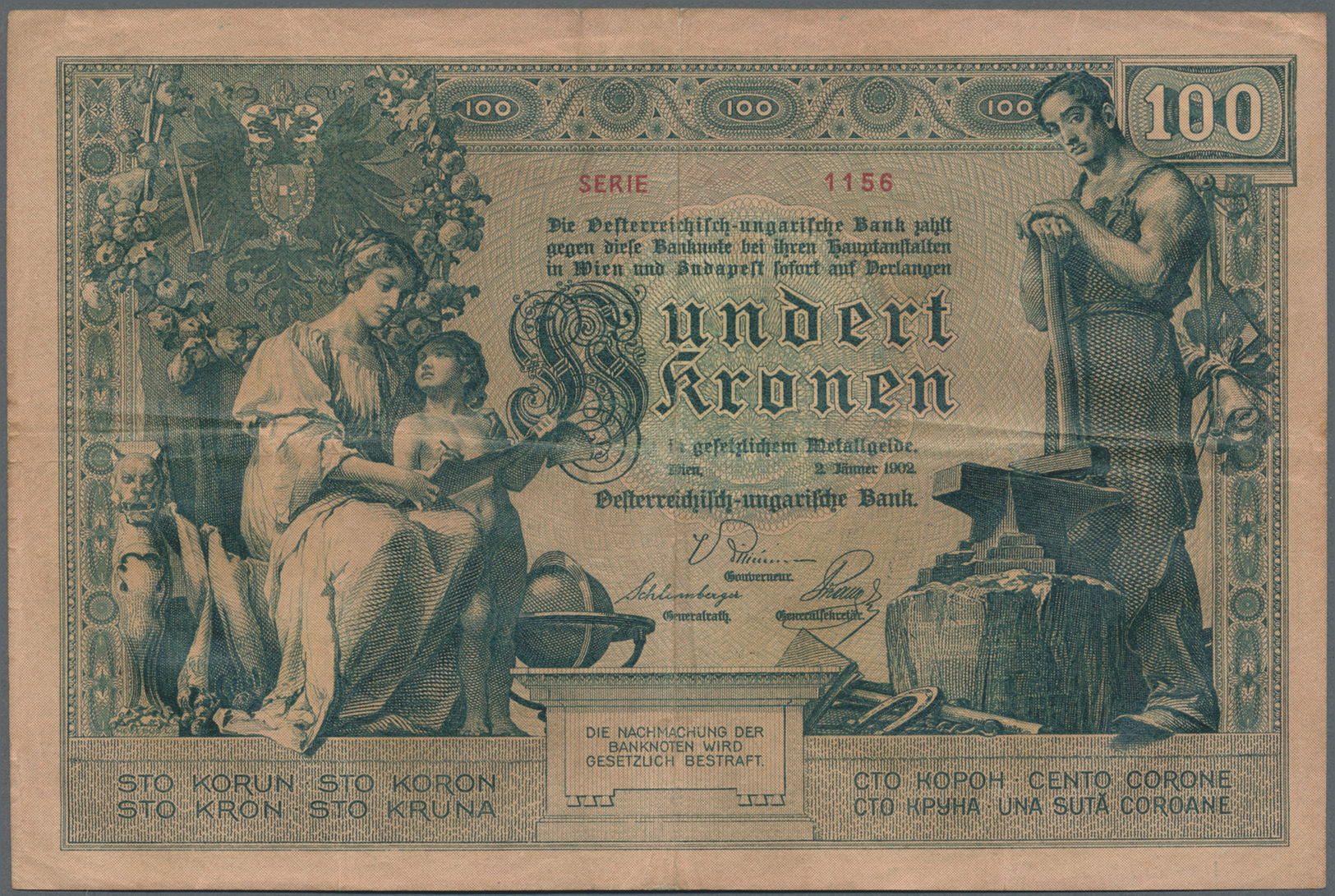 00169 Austria / Österreich: Oesterreichisch-ungarische Bank / Osztrak-magyar Bank 100 Kronen 1902, P.7, Highly Rare Note - Austria