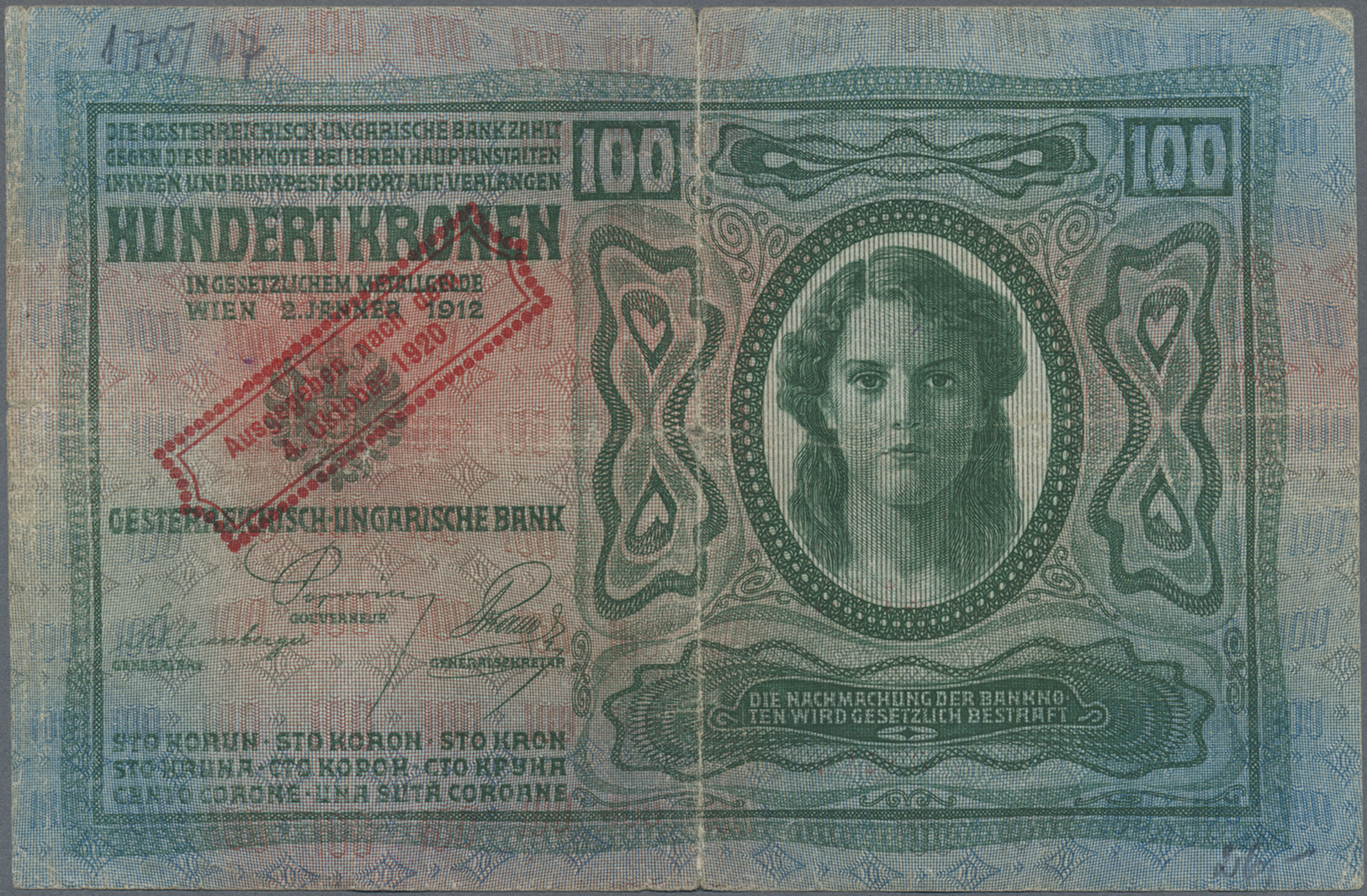 00178 Austria / Österreich: Pair With 50 And 100 Kronen 1914 And 1912 With Additional Stamp "Ausgegeben Nach Dem 04. Okt - Austria