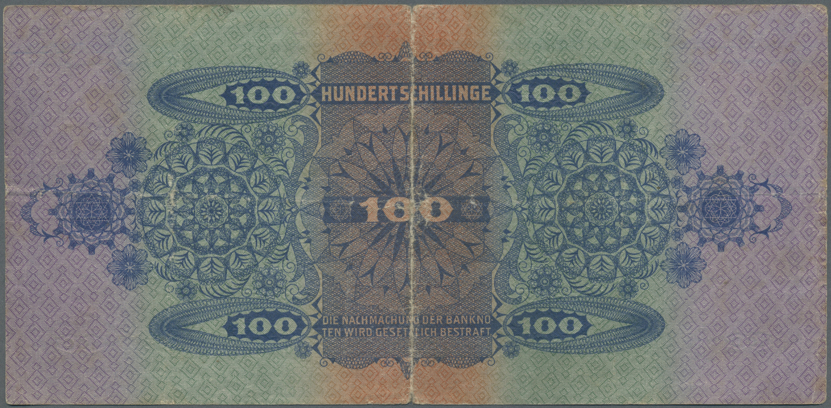 00184 Austria / Österreich: 100 Schillinge 1925 P. 91, Rare Note, Used With Strong Center Fold, Center Hole, Border Tear - Austria