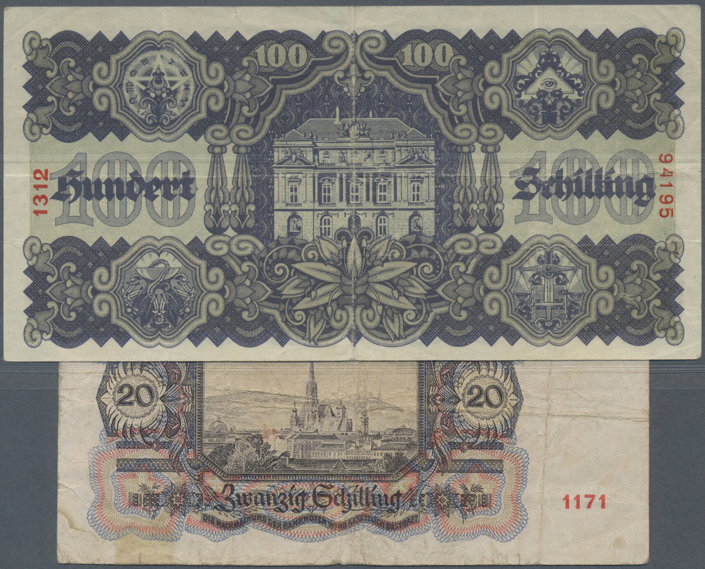 00187 Austria / Österreich: Set Of 2 Notes Containing 100 Schilling 1945 P. 118 (F+) And 20 Schilling 1946 P. 123 (F-), - Austria