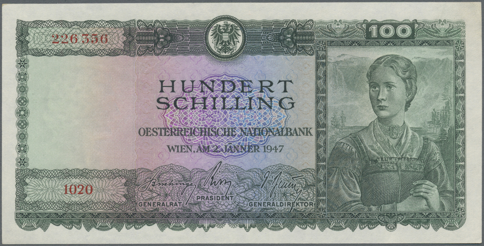 00189 Austria / Österreich: 100 Schilling 1947 P. 124 In Exceptional Condition: AUNC. - Austria