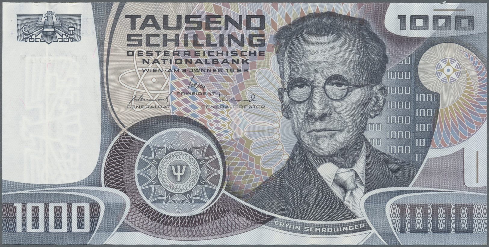 00197 Austria / Österreich: 1000 Schilling 1983, P.152 With Portrait Of Erwin Schrödinger In Nearly Perfect Condition, J - Austria
