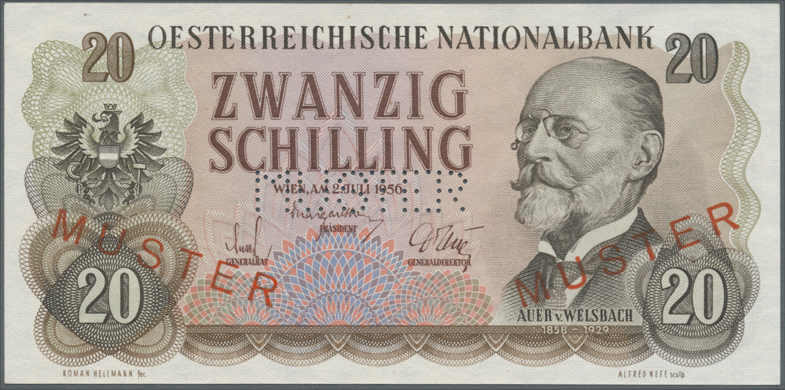 00200 Austria / Österreich: Rare high value set of 20 Specimen banknotes from Austria containing the following notes: 50