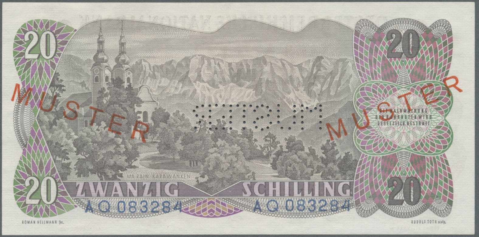 00200 Austria / Österreich: Rare high value set of 20 Specimen banknotes from Austria containing the following notes: 50