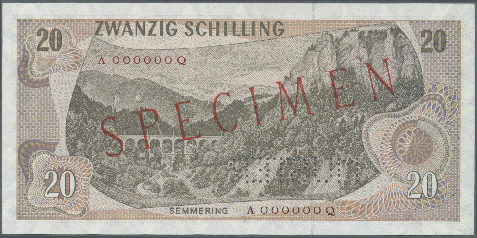 00200 Austria / Österreich: Rare high value set of 20 Specimen banknotes from Austria containing the following notes: 50