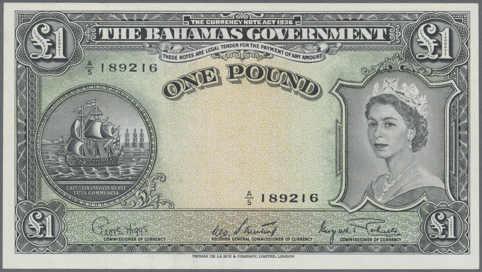 00218 Bahamas: 1 Pound L.1936 (1953) With Signature At Center: W. H. Sweeting And Signature At Right: Geroge W. K. Rober - Bahamas