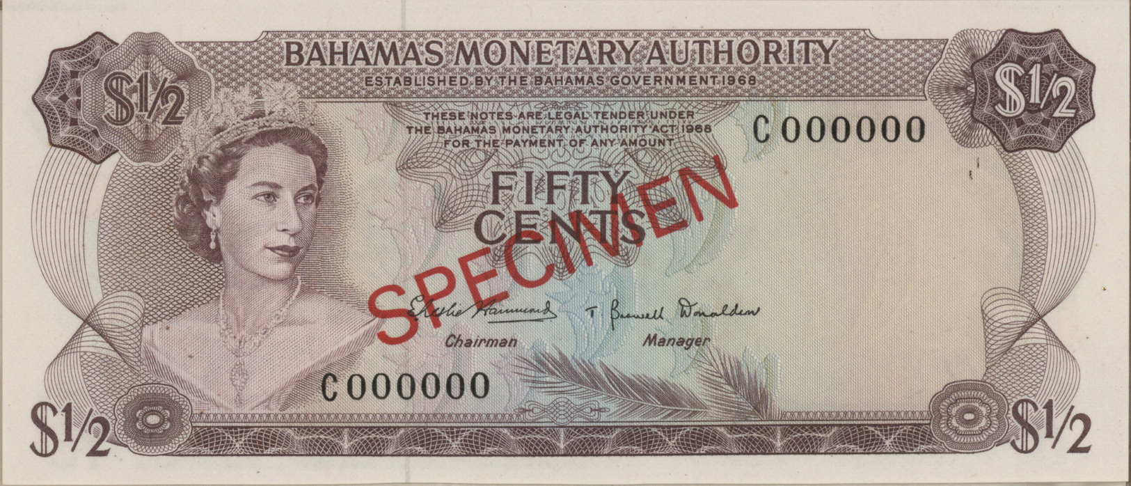 00222 Bahamas: Complete Set Of 8 Specimen Notes From 1/2 To 100 Dollars P. 26s-33s Without Cancellation Holes, Zero Seri - Bahamas