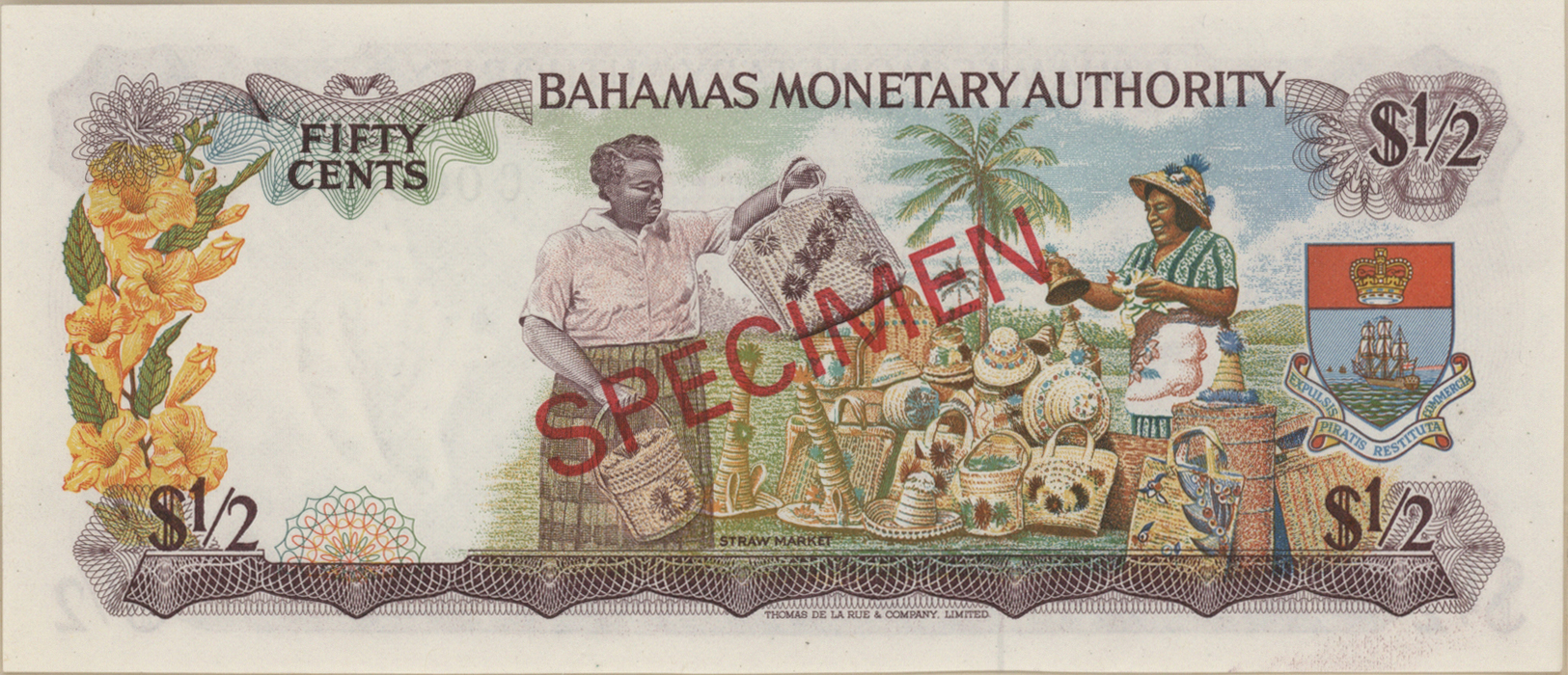 00222 Bahamas: Complete Set Of 8 Specimen Notes From 1/2 To 100 Dollars P. 26s-33s Without Cancellation Holes, Zero Seri - Bahamas