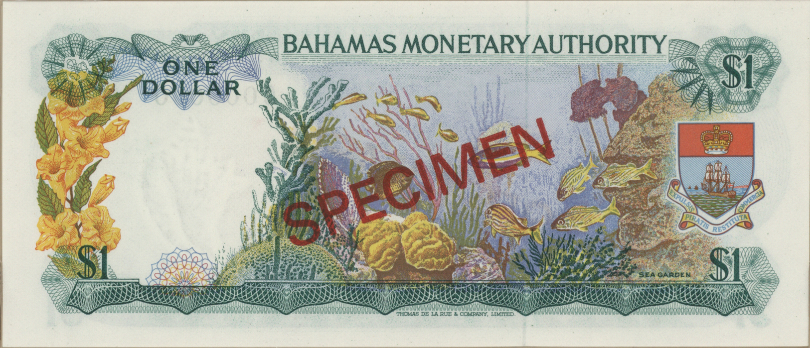 00222 Bahamas: complete set of 8 Specimen notes from 1/2 to 100 Dollars P. 26s-33s without cancellation holes, zero seri