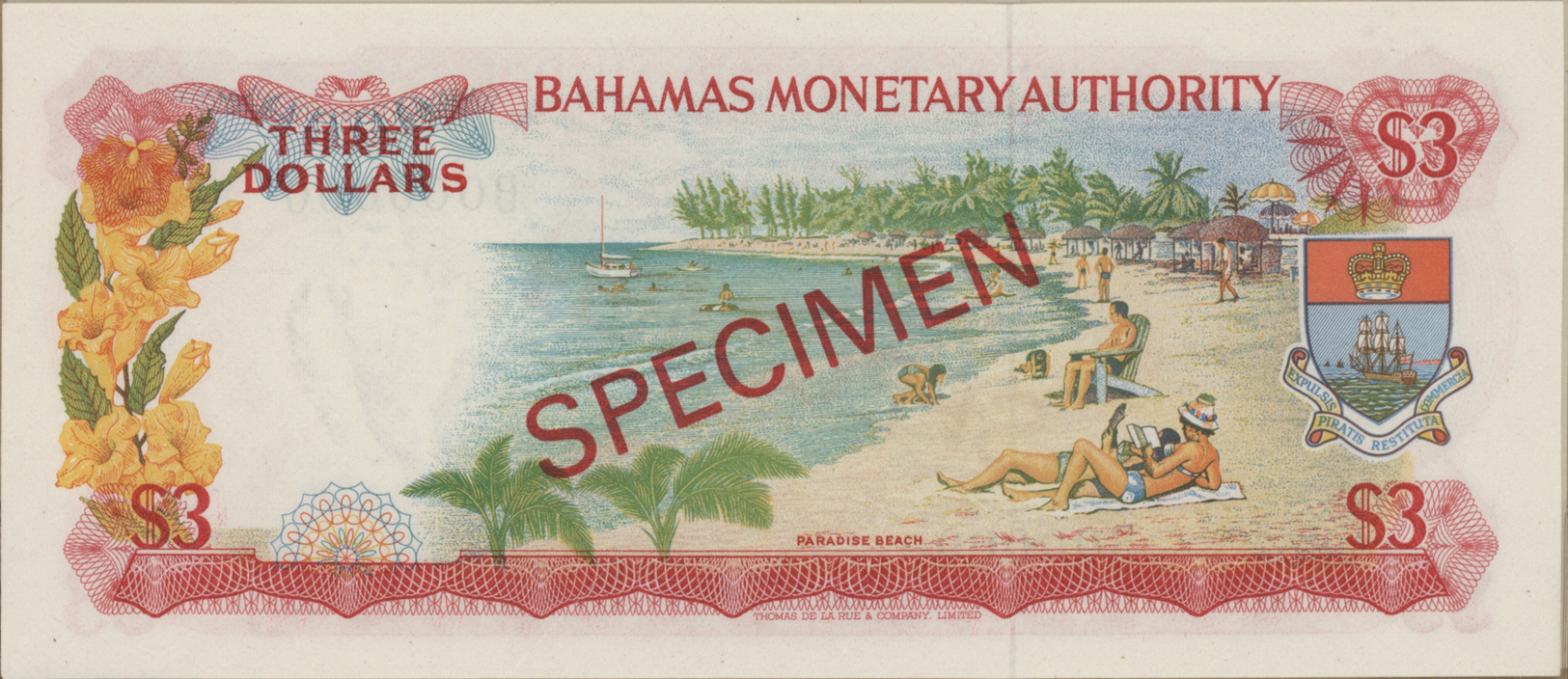 00222 Bahamas: complete set of 8 Specimen notes from 1/2 to 100 Dollars P. 26s-33s without cancellation holes, zero seri