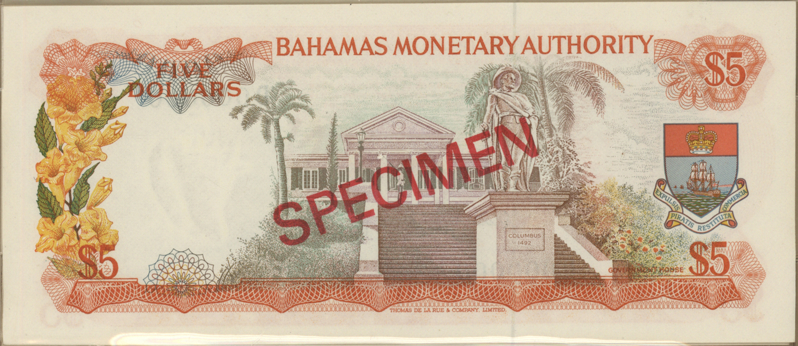 00222 Bahamas: complete set of 8 Specimen notes from 1/2 to 100 Dollars P. 26s-33s without cancellation holes, zero seri