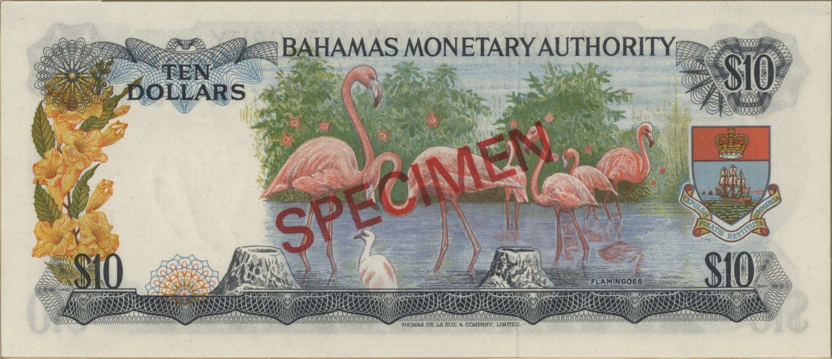 00222 Bahamas: complete set of 8 Specimen notes from 1/2 to 100 Dollars P. 26s-33s without cancellation holes, zero seri