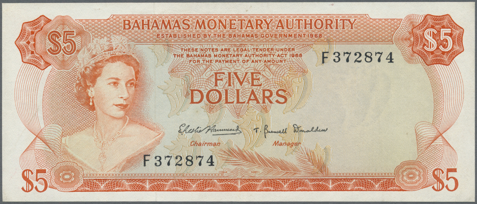 00224 Bahamas: 5 Dollars L.1968 P. 29 In Condition: AUNC. - Bahamas