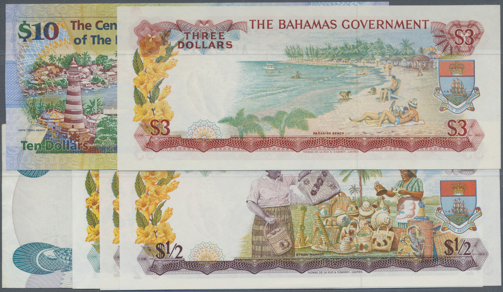 00235 Bahamas: Set Of 20 Notes Containing 50 Cents L.1968 (UNC), 1 Dollar L.1974 (aUNC), 50 Cents L.1965 (UNC), 3 Dollar - Bahamas