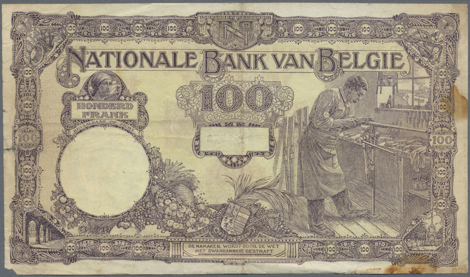 00280 Belgium / Belgien: Set With 4 Banknotes 100 Francs 1924 And 1927, P.95 In Almost Well Worn Condition With Stained - [ 1] …-1830 : Before Independence