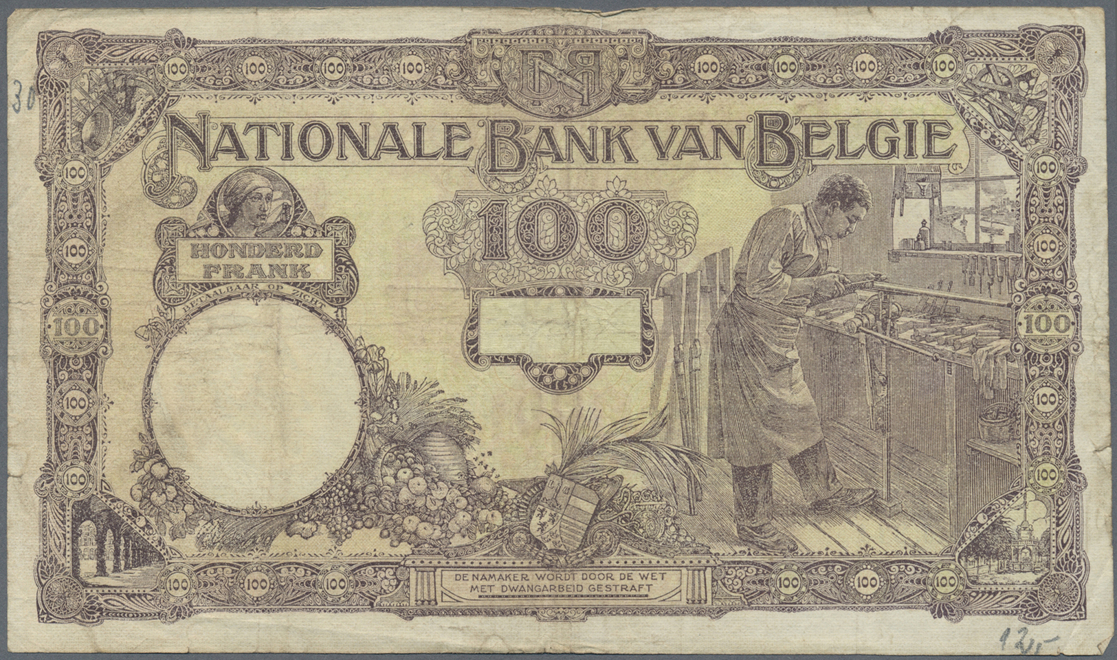 00280 Belgium / Belgien: Set With 4 Banknotes 100 Francs 1924 And 1927, P.95 In Almost Well Worn Condition With Stained - [ 1] …-1830 : Before Independence