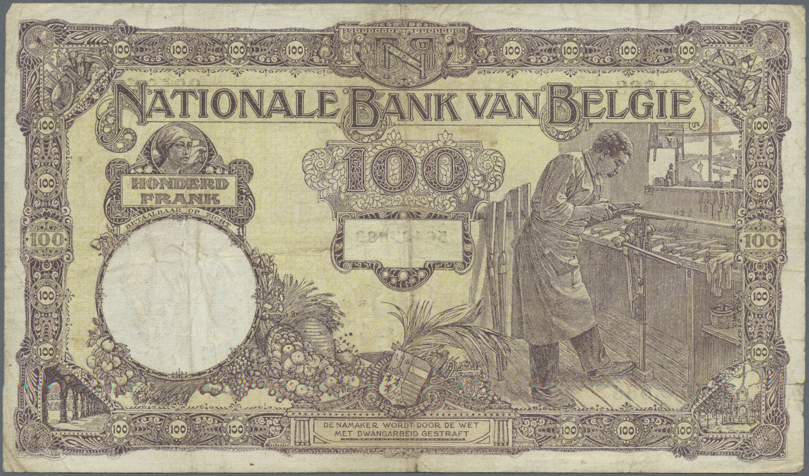 00280 Belgium / Belgien: set with 4 Banknotes 100 Francs 1924 and 1927, P.95 in almost well worn condition with stained