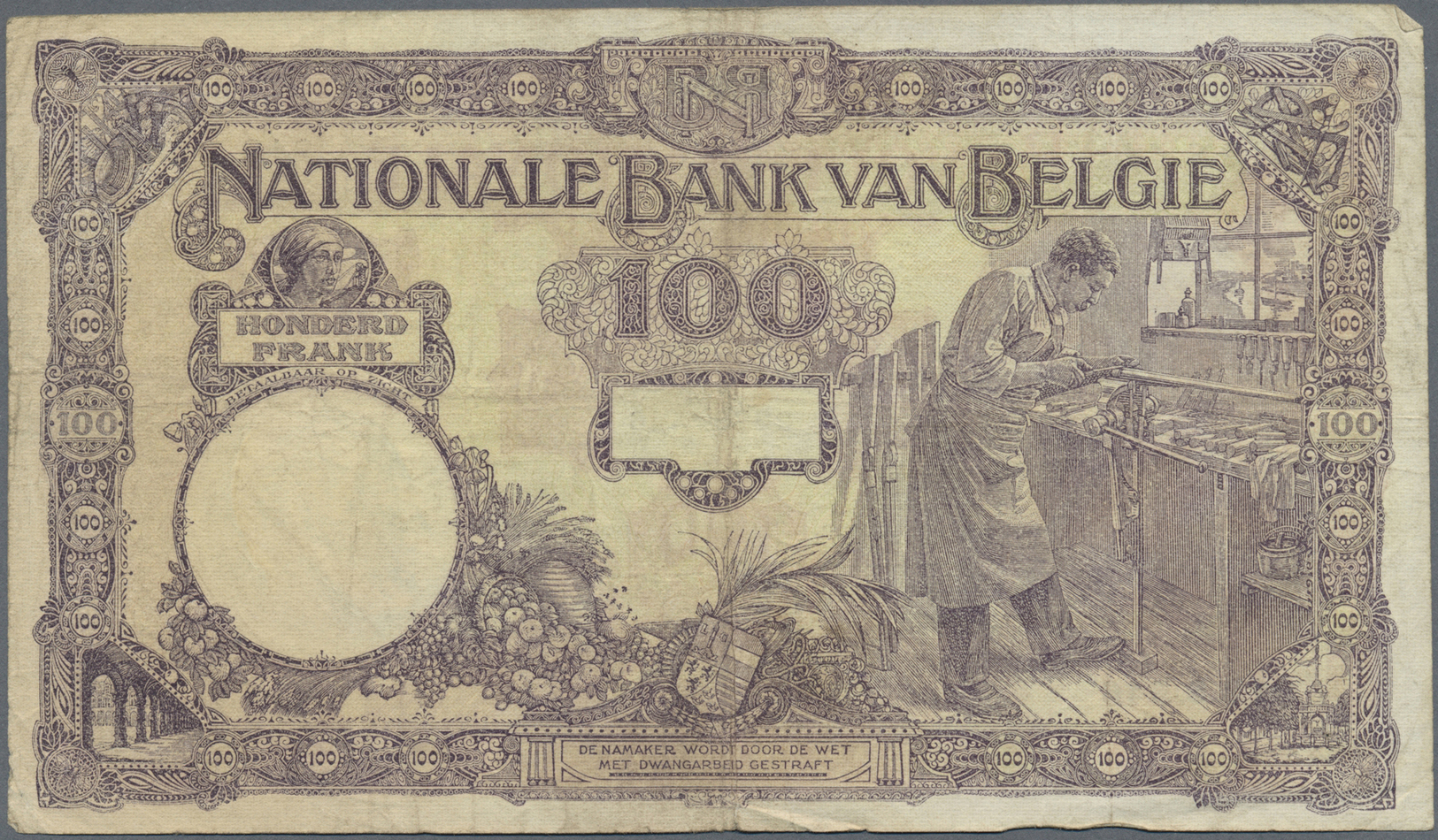 00280 Belgium / Belgien: set with 4 Banknotes 100 Francs 1924 and 1927, P.95 in almost well worn condition with stained