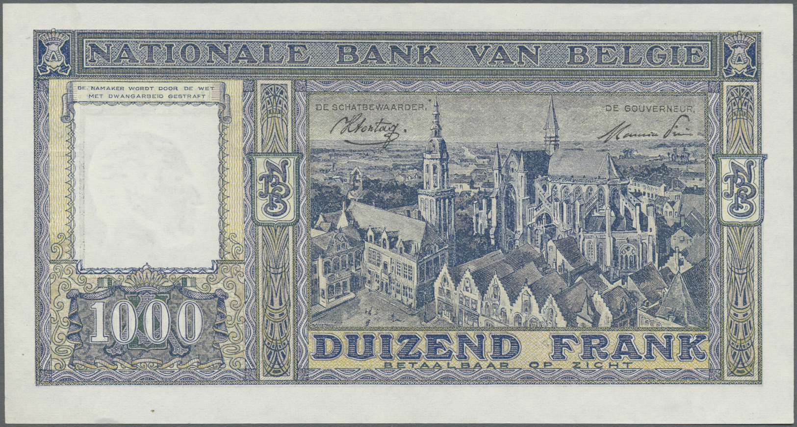 00283 Belgium / Belgien: 1000 Francs 1945 P. 128b, In Condition: AUNC. - [ 1] …-1830 : Before Independence