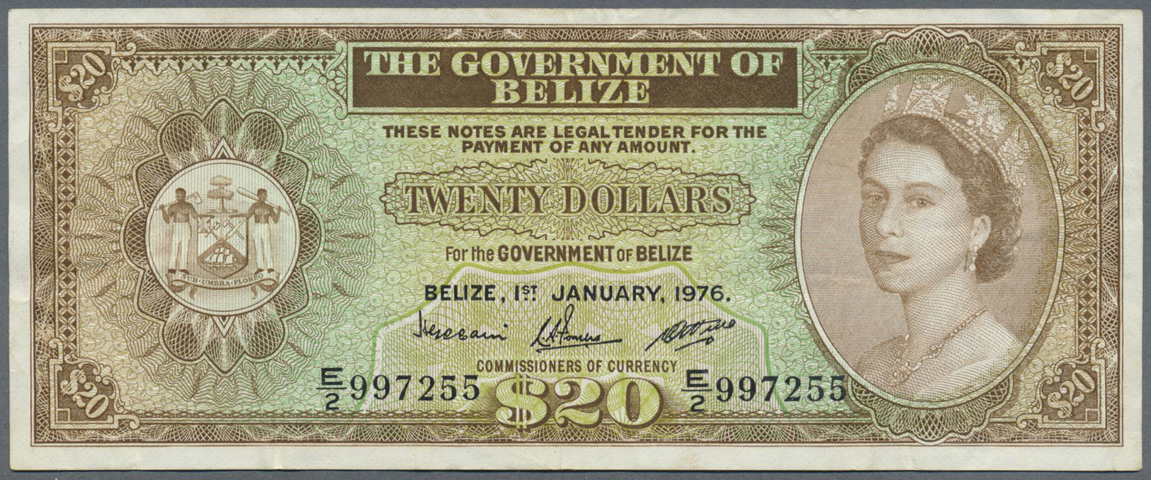 00290 Belize: Belize: 20 Dollars 1976, P.37c With Several Folds And Minor Spots, Still Nice Original Shape And Bright Co - Belize