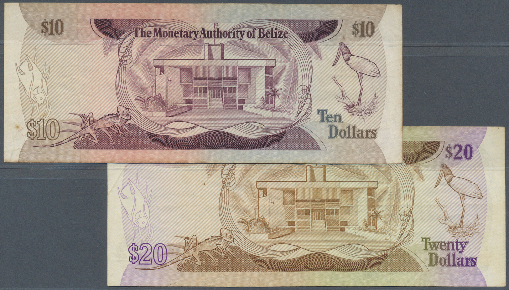 00291 Belize: Set Of 2 Notes Containing 10 Dollars 1980 P. 40 (F+) And 20 Dollars 1980 P. 41 (VF-), Nice Set. (2 Pcs) - Belize