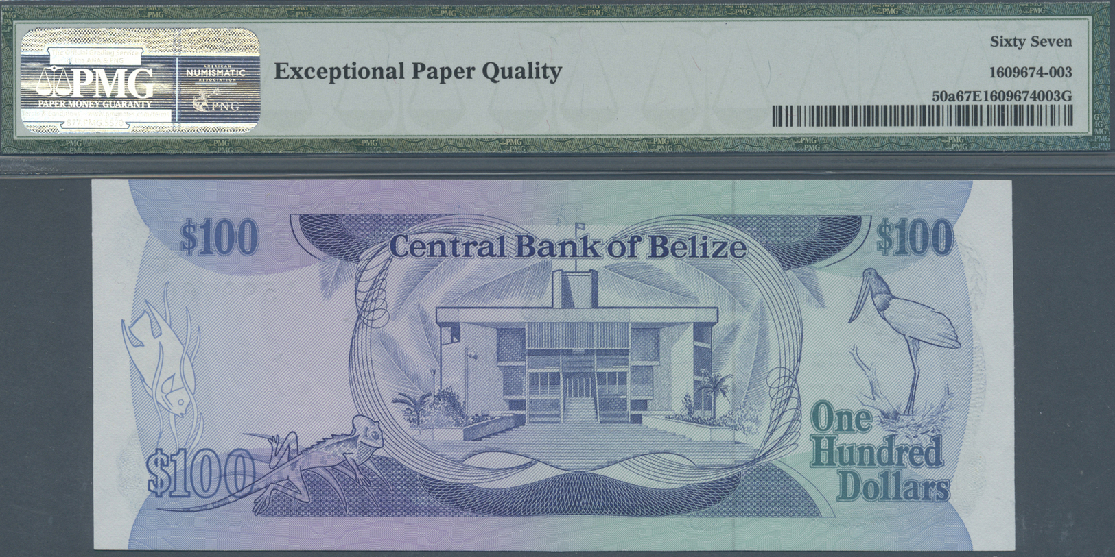 00292 Belize: 100 Dollars 1983, P.50a, Highly Rare Note In Perfect Condition, PMG Graded 67 Superb Gem Unc - Belize