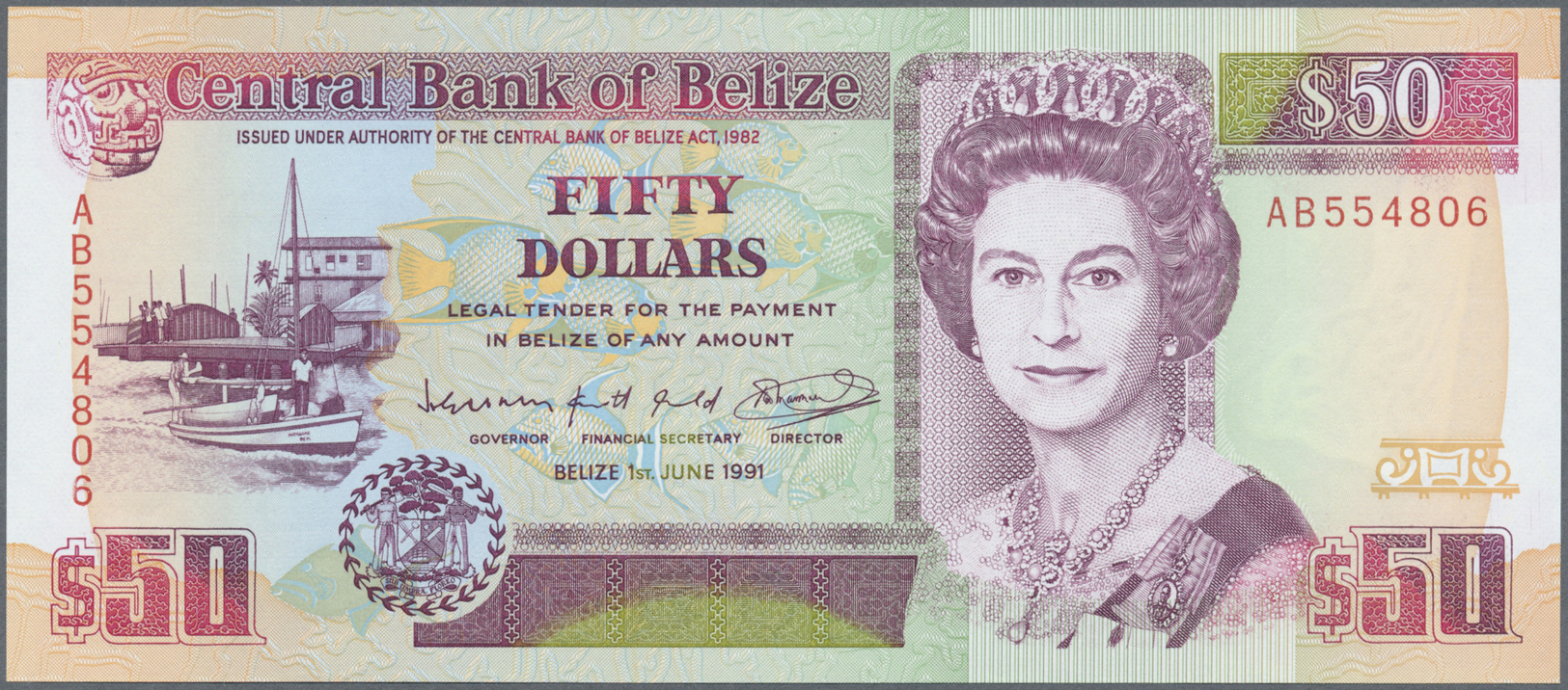 00293 Belize: 50 Dollars 1991 P. 56b In Condition: UNC. - Belize