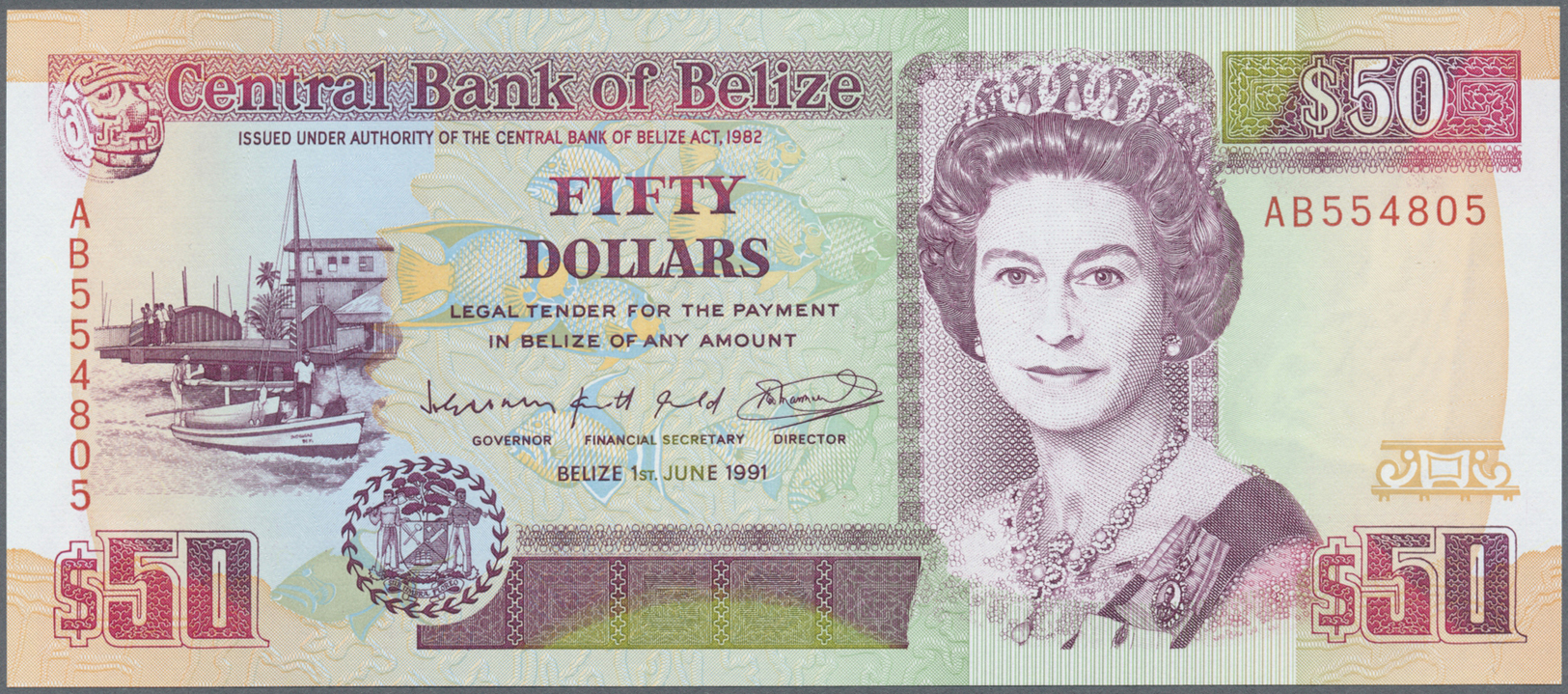 00294 Belize: 50 Dollars 1991 P. 56b In Condition: UNC. - Belize
