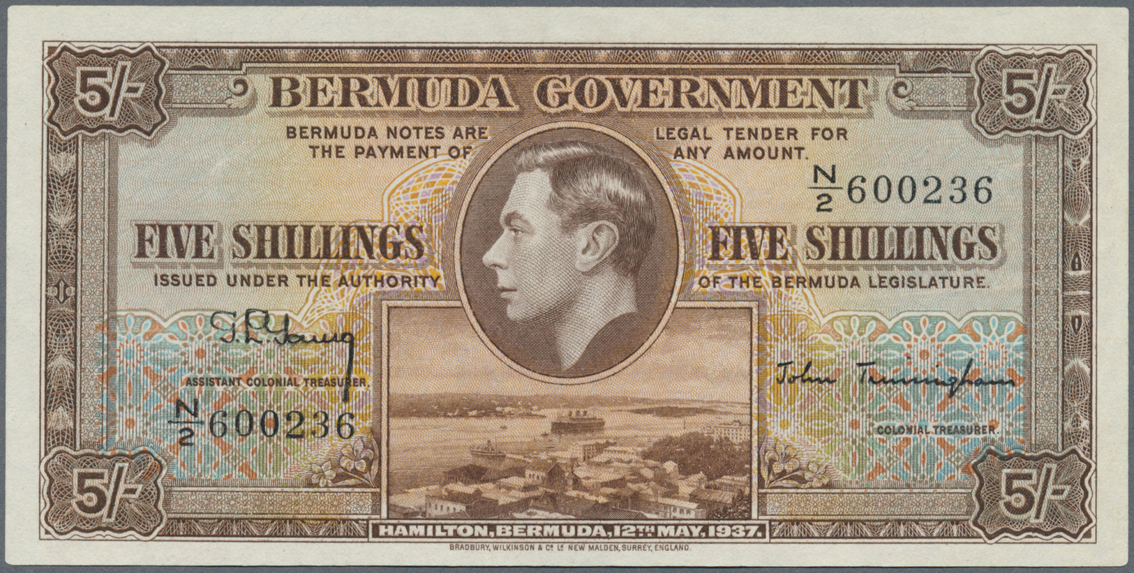 00297 Bermuda: 5 Shillings ND P. 8 In Condition: UNC. - Bermudas