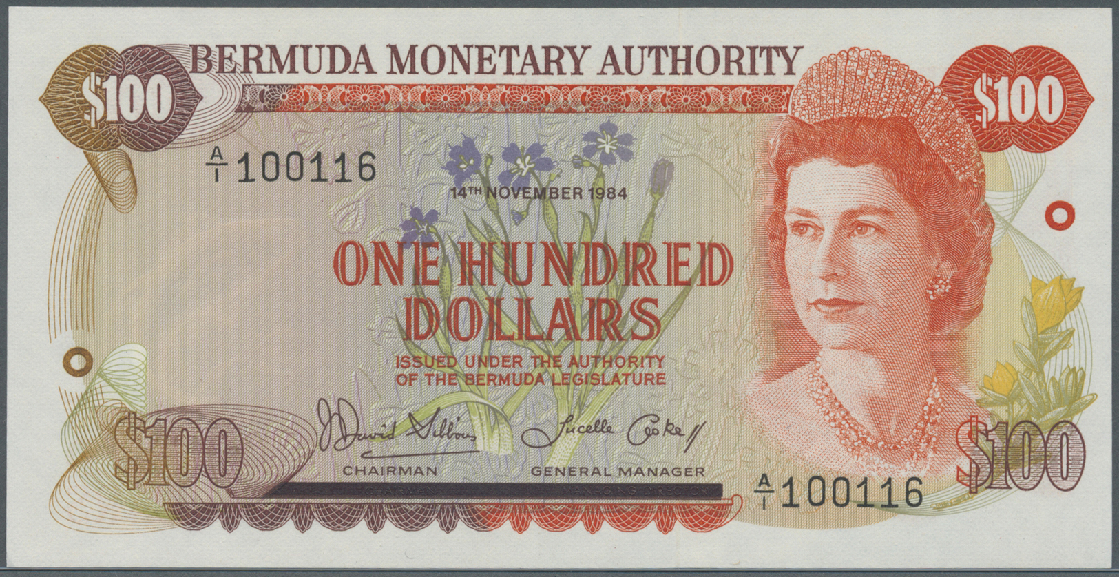 00305 Bermuda: 100 Dollars November 14th 1984, P.33b In Perfect UNC Condition - Bermudas