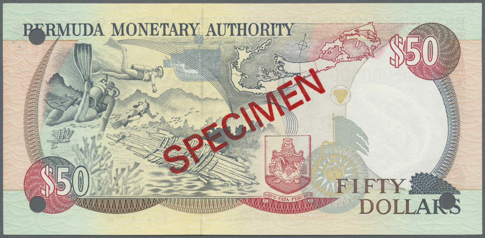 00307 Bermuda: 50 Dollars 1992 Specimen P. 44s In Condition: UNC. - Bermudas