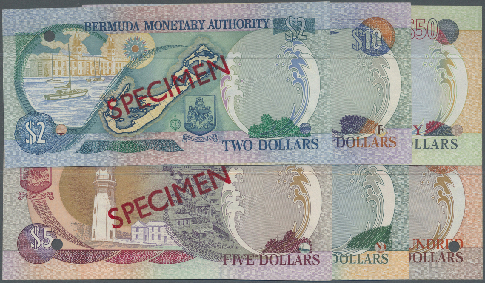 00310 Bermuda: Set Of 6 Specimen Notes Containing 2,5,10,20,50 And 100 Dollars 2000 P. 50s-55s In Condition: UNC. (6 Pcs - Bermudas