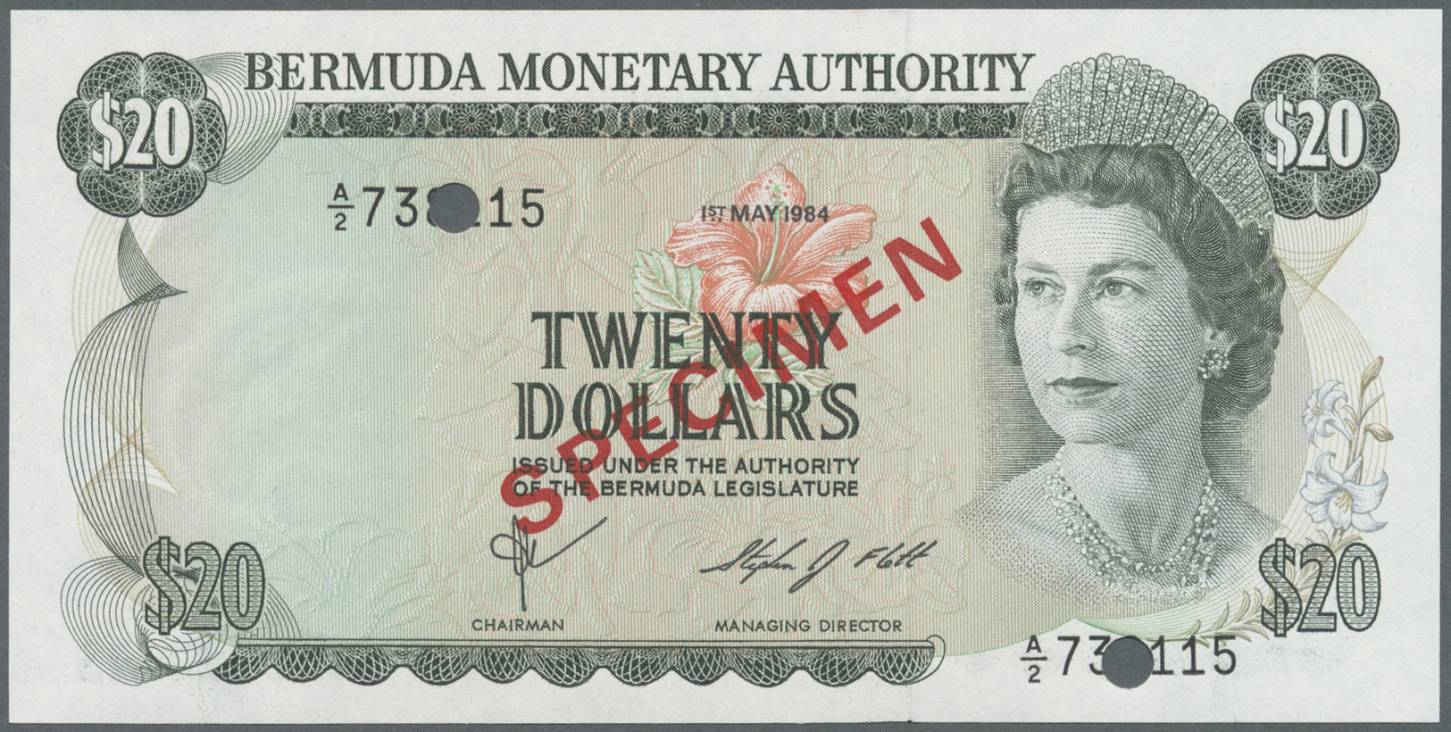 00312 Bermuda: Set Of 3 Notes Containing 2x 10 Dollars 1978 Specimen And 1x 20 Dollars 1985 Specimen P. CS1, Regular Ser - Bermudas