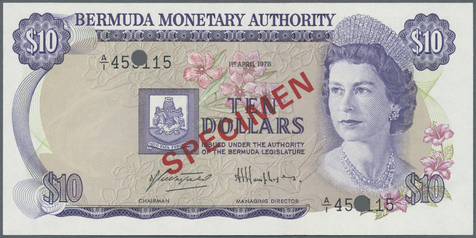 00312 Bermuda: Set Of 3 Notes Containing 2x 10 Dollars 1978 Specimen And 1x 20 Dollars 1985 Specimen P. CS1, Regular Ser - Bermudas