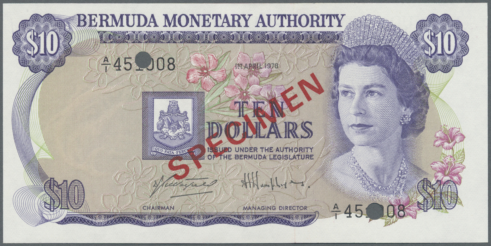 00313 Bermuda: set of 6 notes from 1 to 100 Dollars 1985 SPECIMEN P. CS1, in condition: UNC. (6 pcs)