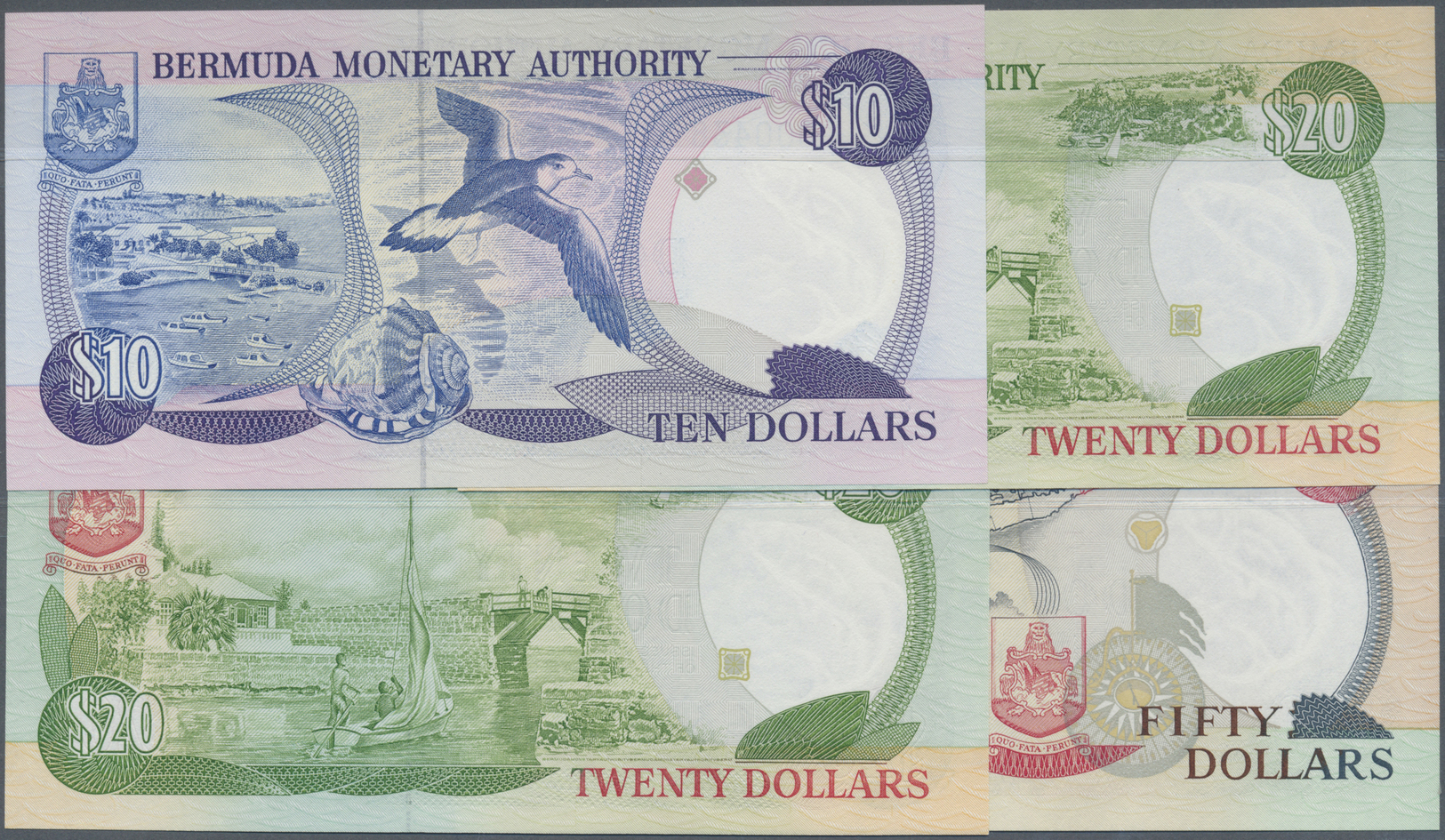 00316 Bermuda: Set Of 4 Notes Containing 10 Dollars 1989, 2x 20 Dollars 1989 With Low Serial Numbers #000116 And 000113, - Bermudas