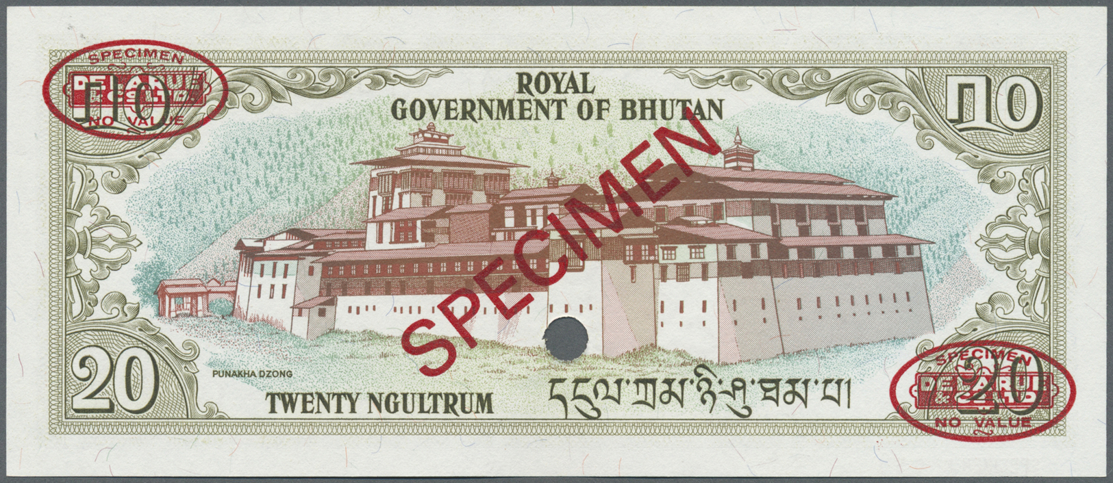 00317 Bhutan: 20 Ngultrum 1981 TDLR Specimen, P.9s In UNC Condition - Bhutan