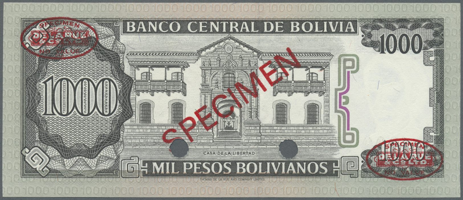 00323 Bolivia / Bolivien: 1000 Bolivianos 1962 Specimen P. 167s In Condition: UNC. - Bolivia