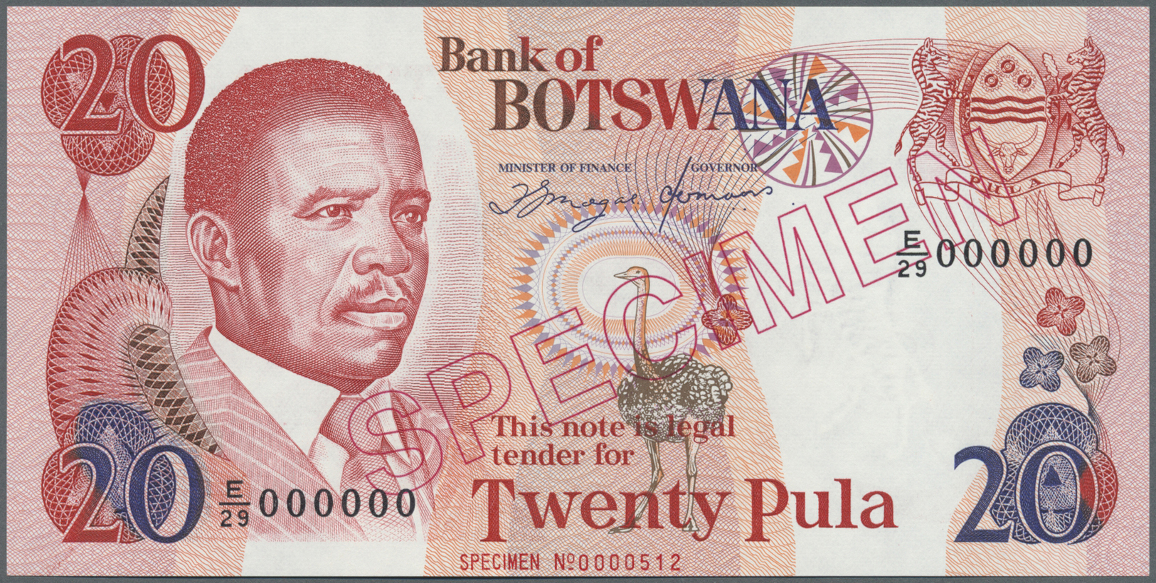 00332 Botswana: 20 Pula 1993 Specimen P. 13s In Condition: UNC. - Botswana