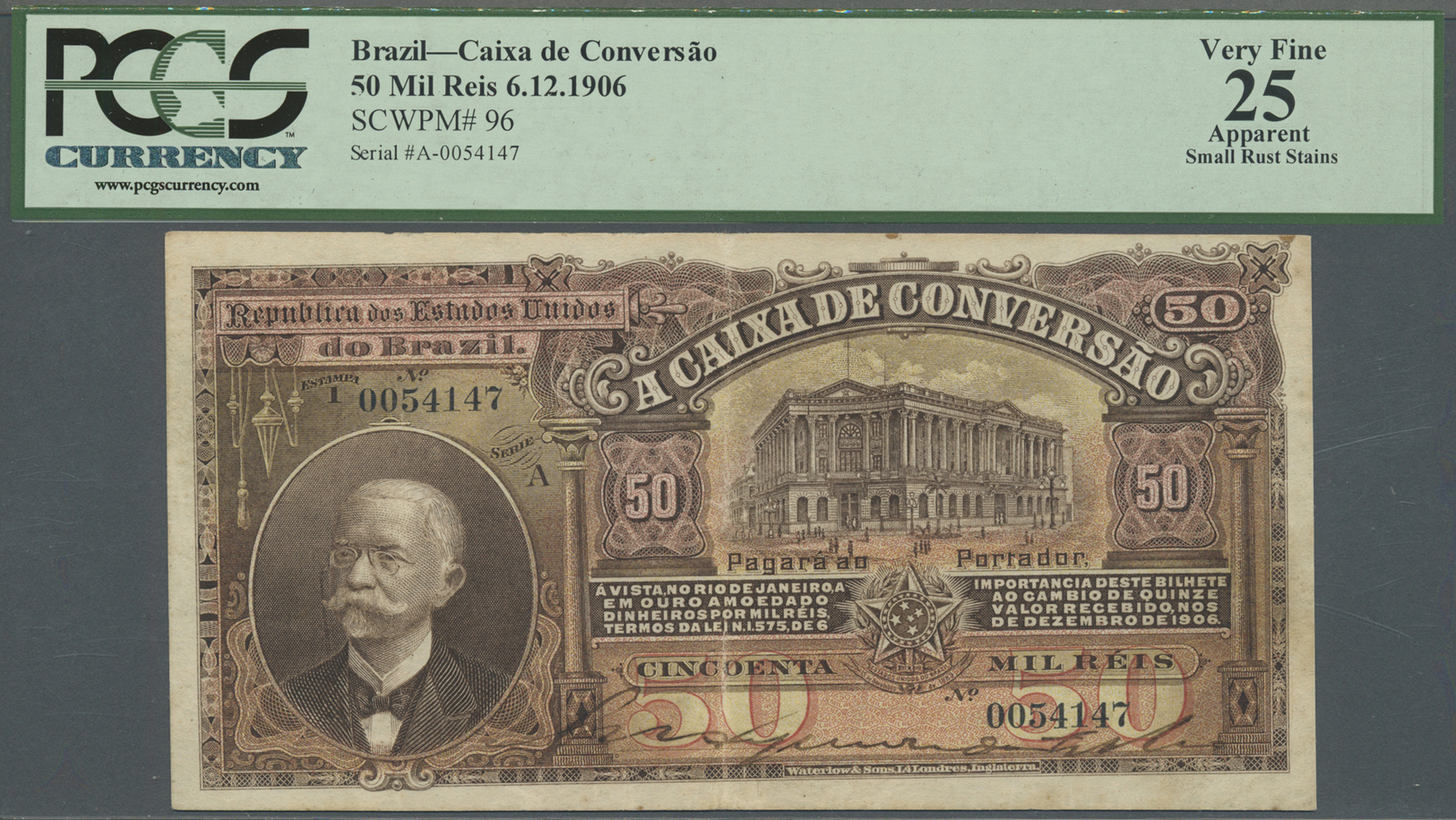 00335 Brazil / Brasilien:  Caixa De Conversão 50 Mil Reis December 6th 1906, P.96, Apparently Rusty Stains And Several F - Brazil