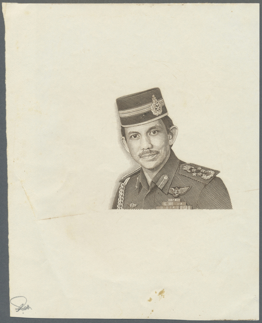 00365 Brunei: Proof Print In Black Color On White Paper Of The Sultan Which Was Used On Nearly Every Banknote Issued For - Brunei