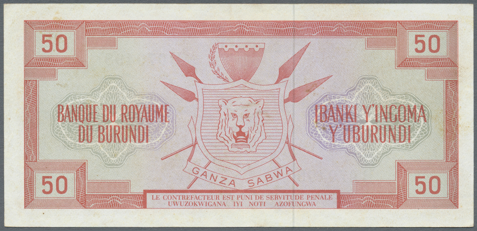 00446 Burundi: 50 Francs 1964 P. 11a, Light Center Fold And Light Handling In Paper, No Holes Or Tears, Strong Colors An - Burundi