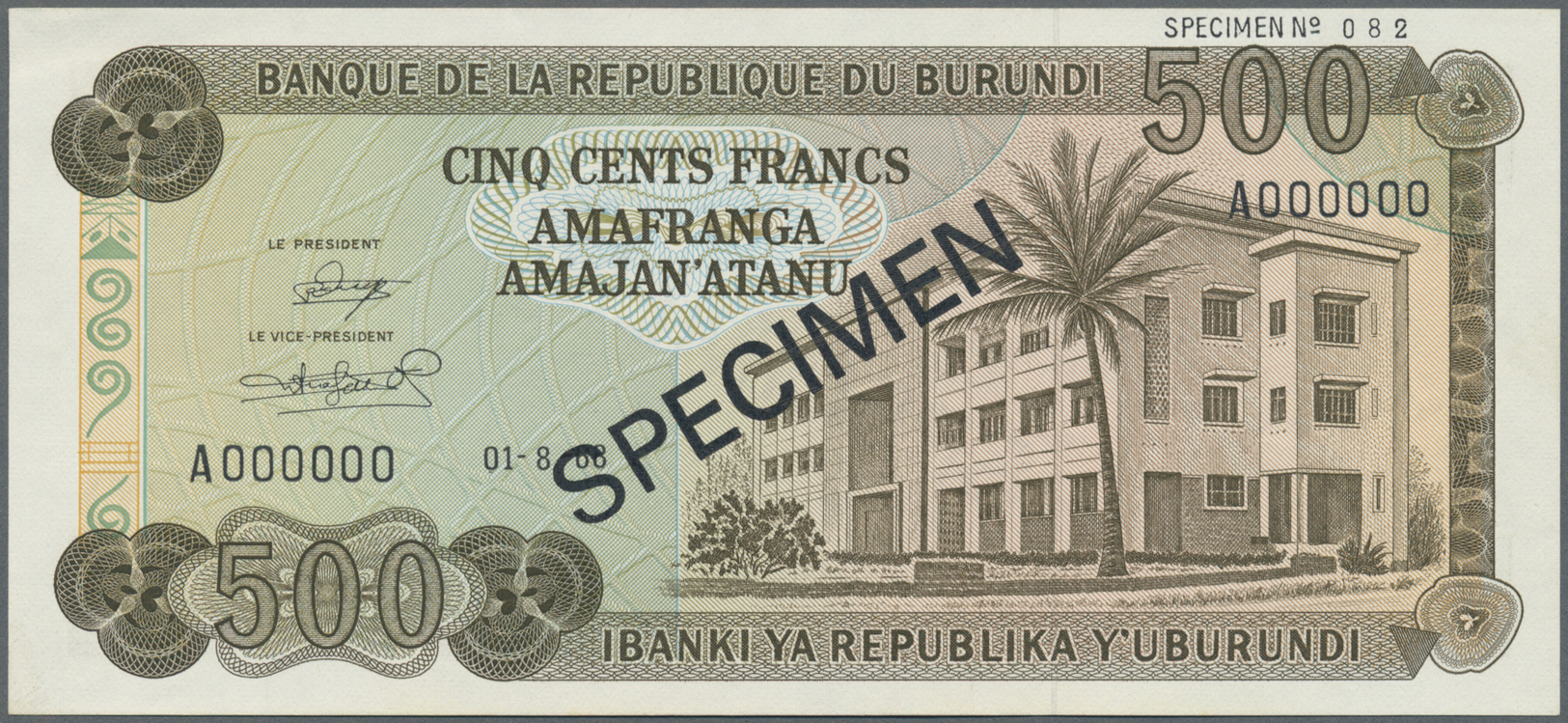 00450 Burundi: 500 Francs 1968 Specimen P. 24As In Condition: UNC. - Burundi