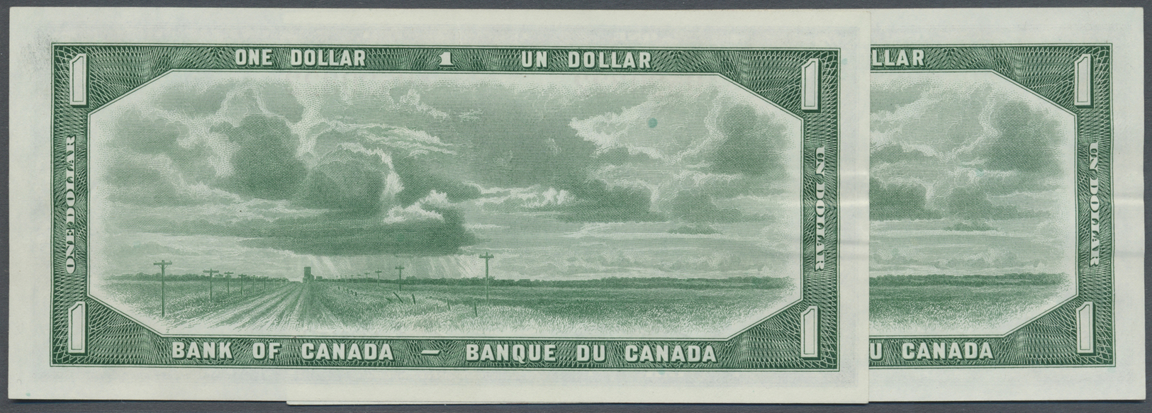 00472 Canada: Set Of 2 Consecutive Banknotes 1 Dollar 1954 "Devil Face", Paper Clip Dint At Left, Otherwise Perfect, Con - Canada