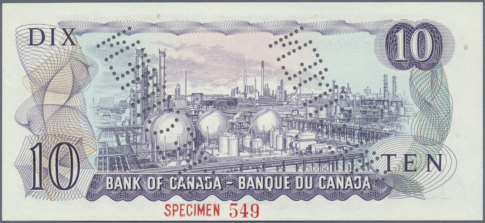 00474 Canada: 10 Dollars 1971 Specimen P. 88as, Zero Serial Numbers, Specimen Perforation In Condition: AUNC. - Canada